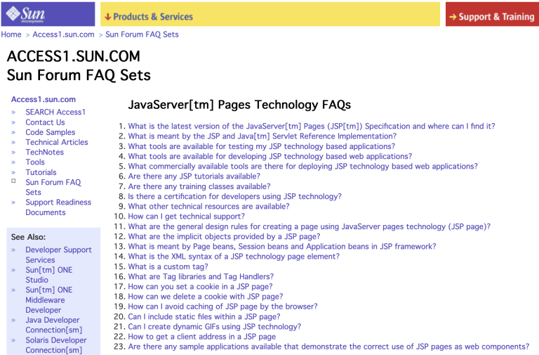 2007-01-22-Sun-Forum-FAQ-Sets-JavaServer-Pages-Technology-FAQs