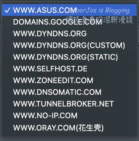 Asus RT-AC58U 設定 DDNS 2 DDNS列表