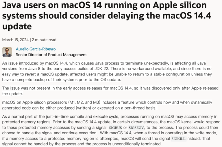 MacOS Sonoma 14.4 會無預警終止 Java 應用程式